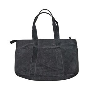 Urban Oxide Textured Tote Shoulder Bag Black Pebble Rubber Zipper Medium
